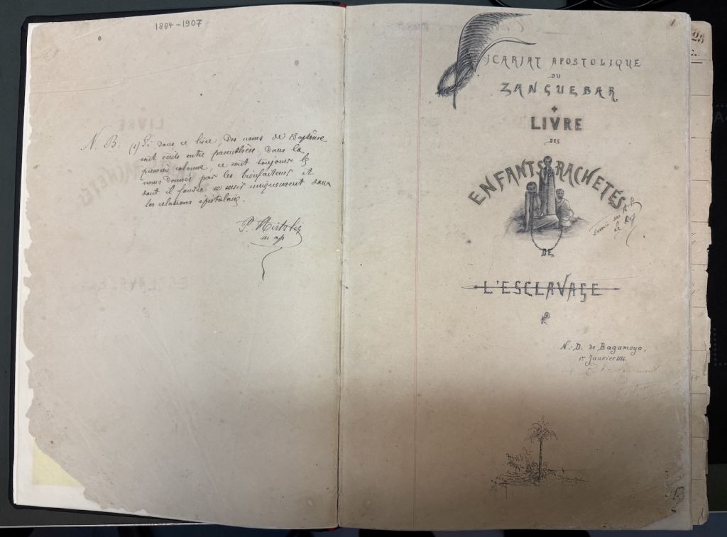 Livre des enfants rachetés de l’esclavage conservé aux archives spiritaines